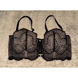 Adore Me Margaritte Balconette Push-up Bra SZ 34C Black 2-Pad Lace Lined‎ Black